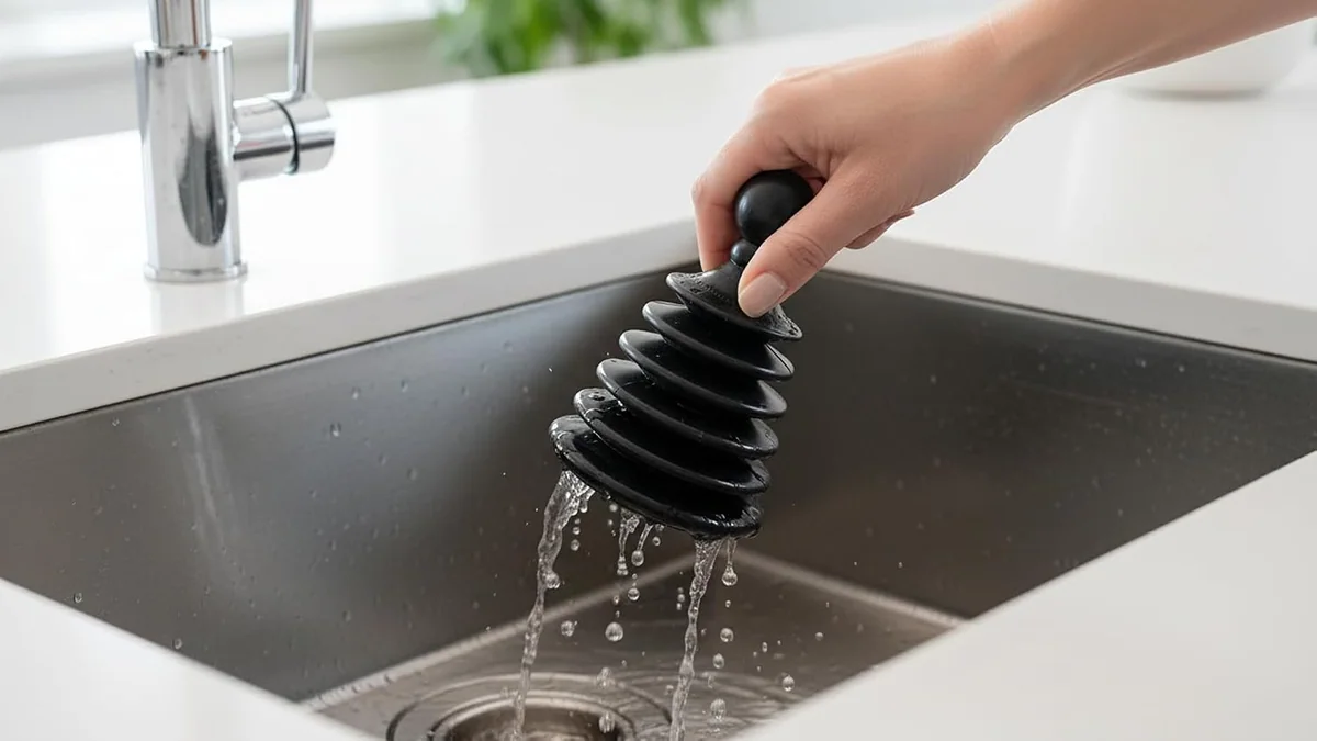 A Mighty Tiny plunger working in a kitchen sink