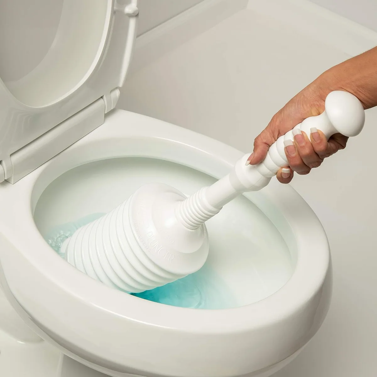 A white Master Plunger 500 in a toilet bowl